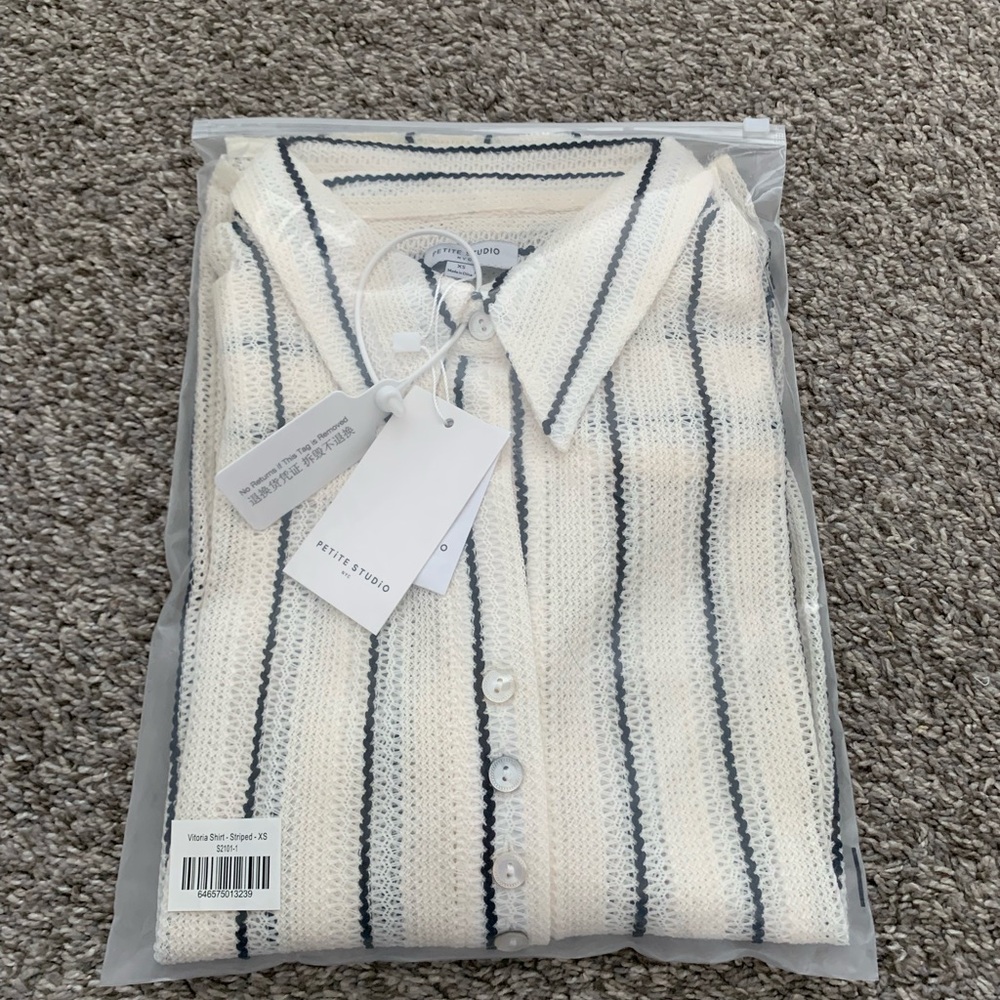 Petite Studio Vitoria Cream Knit Open Weave Shirt - Picture 8 of 8